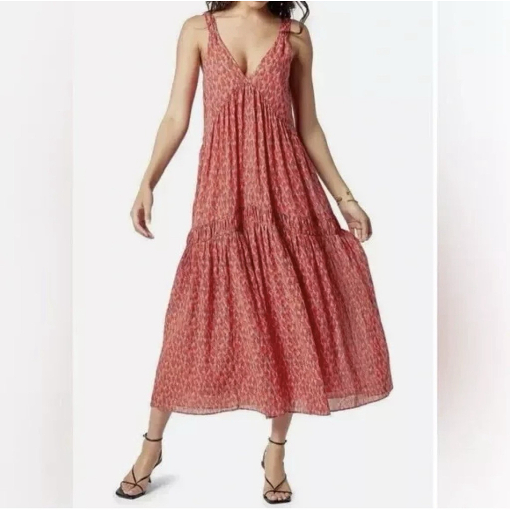 JOIE Bondi V-Neck Tiered Sleeveless Maxi Dress Size XL Red Boho Peasant Cottage